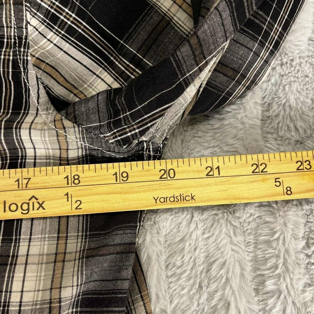 Reclaim Shirt Mens Medium Black Gray Plaid Western Pearl Snap Long Sleeve Cotton - Picture 7 of 8